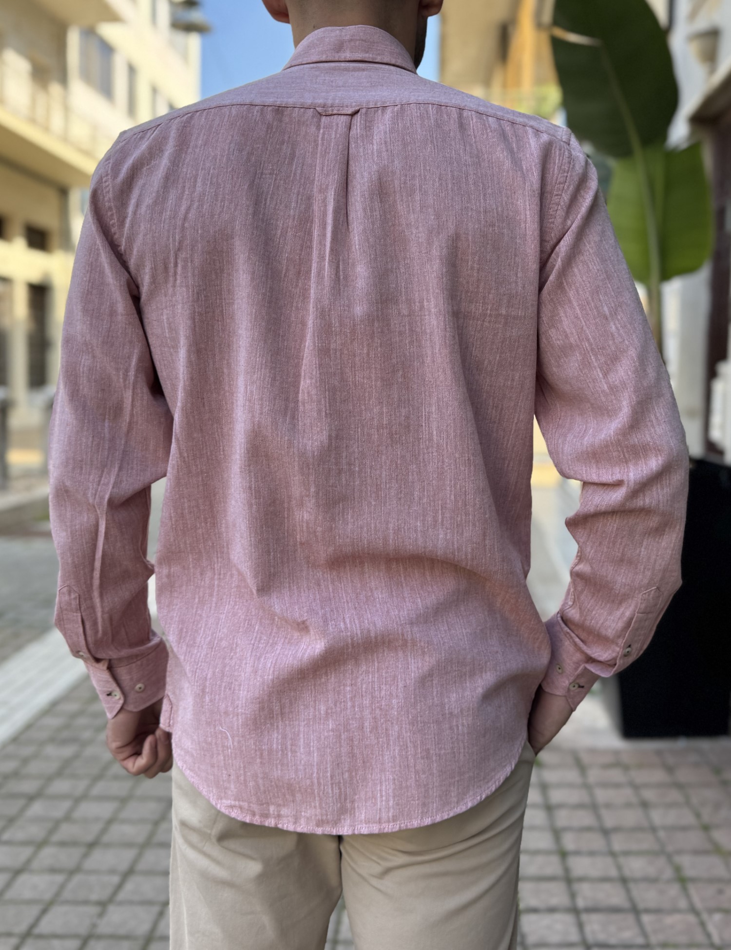 Ανδρικό σομόν βαμβακερό πουκάμισο με γιακά 1562 φωτογραφία